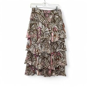 Vintage 90s Boho Floral Tiered Ruffle Midi Skirt 4 Festival Cottagecore Party